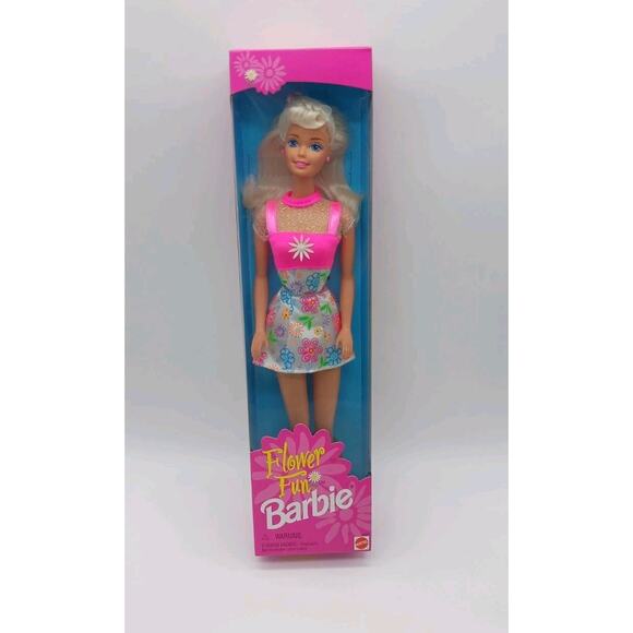 1996 Flower Fun Barbie 16063 Mattel Pink Dress Blonde Doll A - Picture 1 of 9
